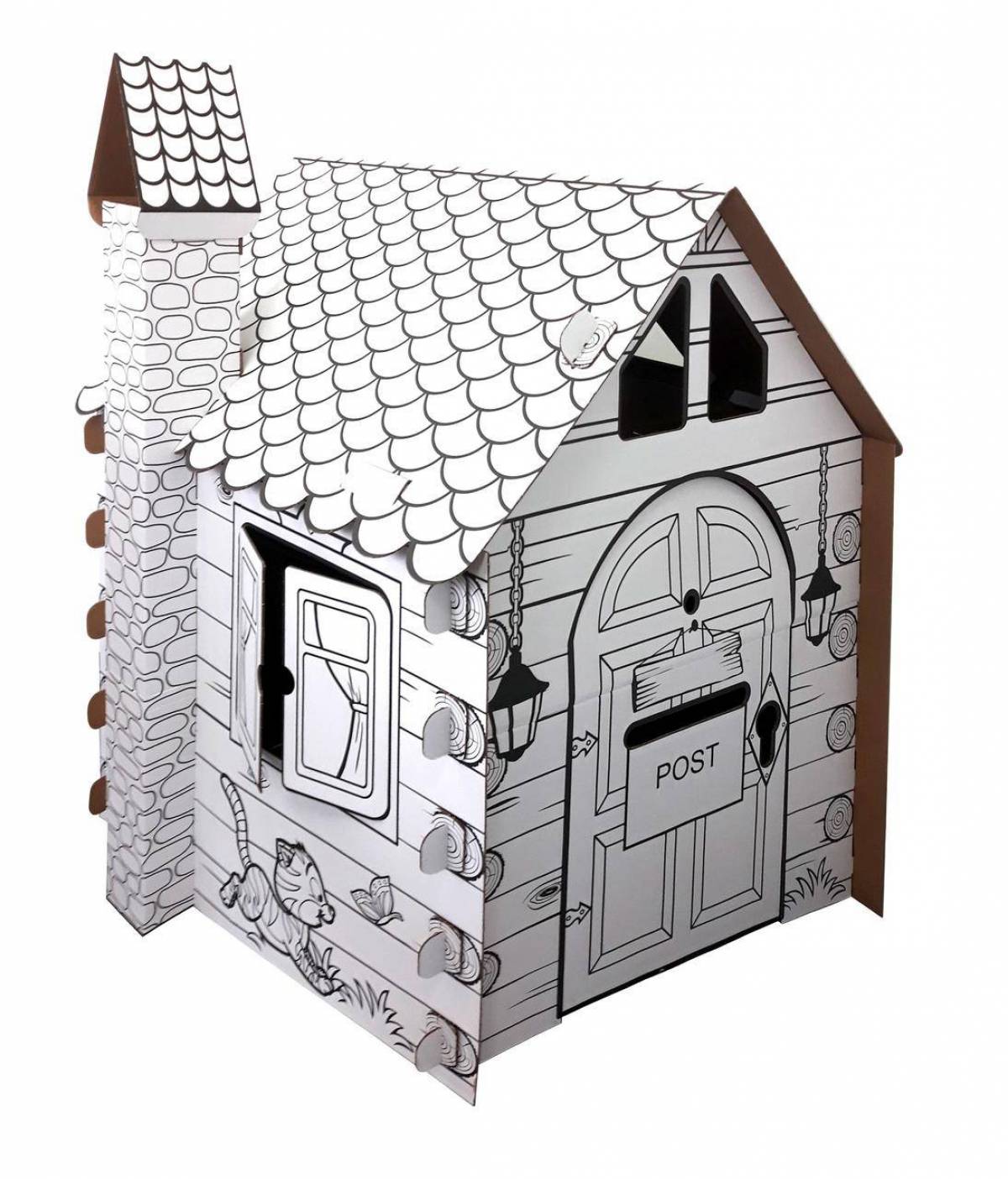 Shiny cardboard house coloring page