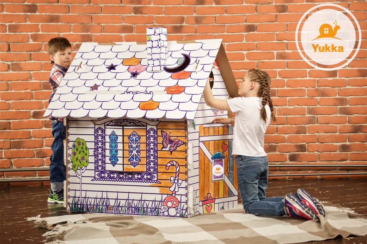 Impressive cardboard house coloring page