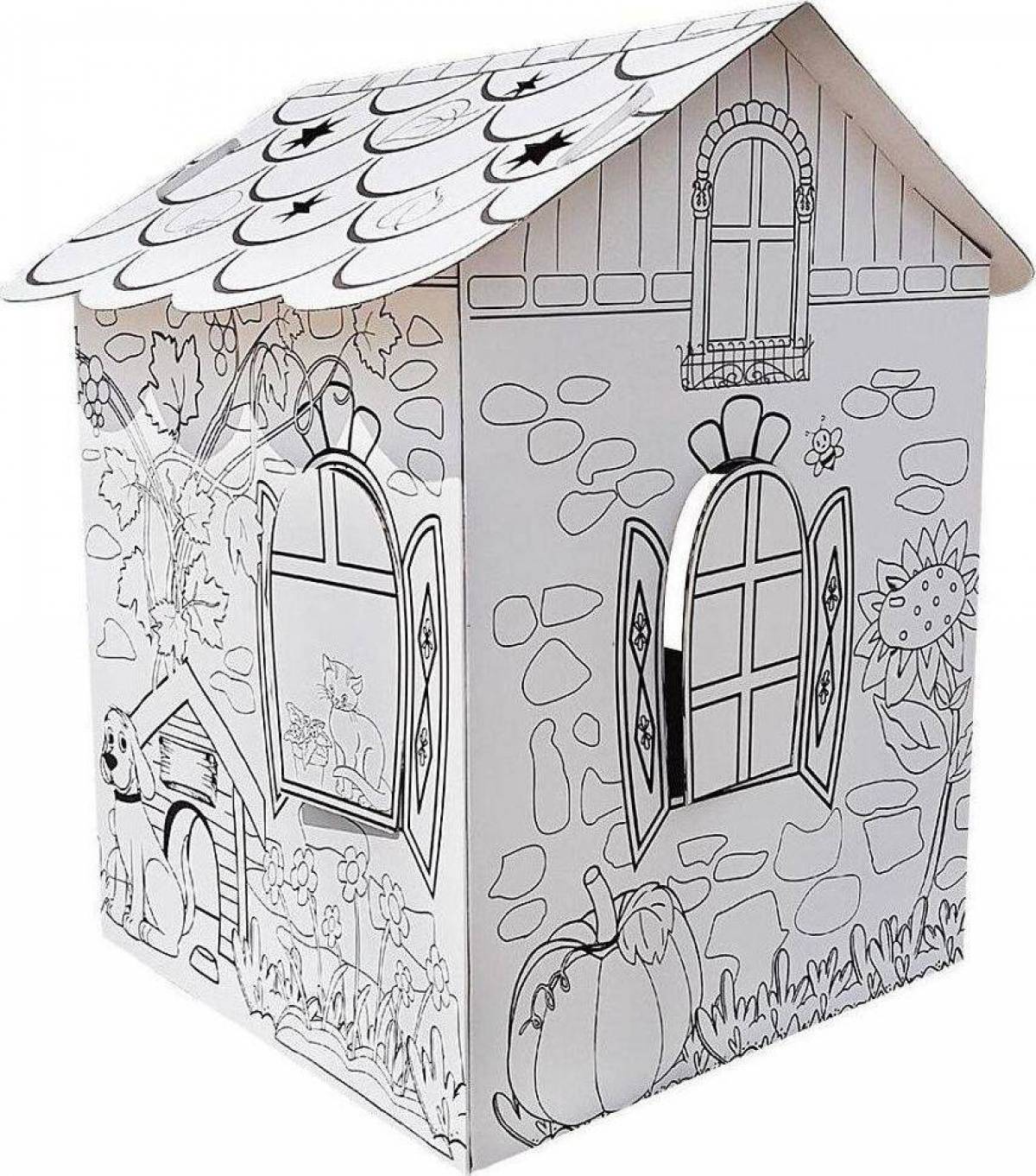 Coloring page cheerful cardboard house