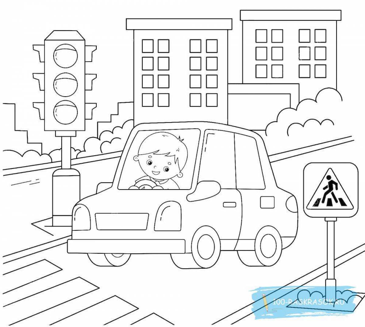 Coloring book happy traffic light for babies 3-4 years old