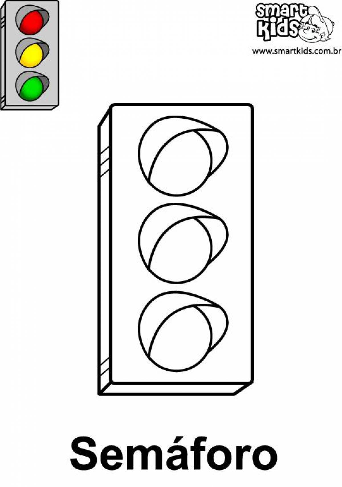 Adorable traffic light coloring page for 3-4 year olds