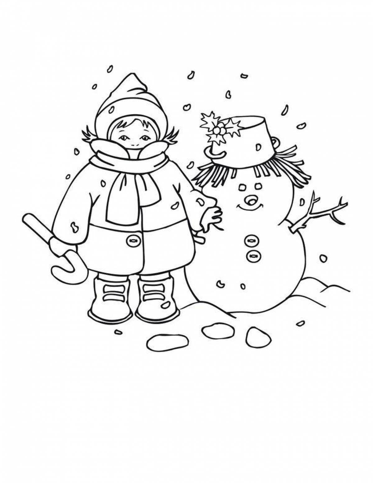 Забавная раскраска зима для детей 5-6 лет