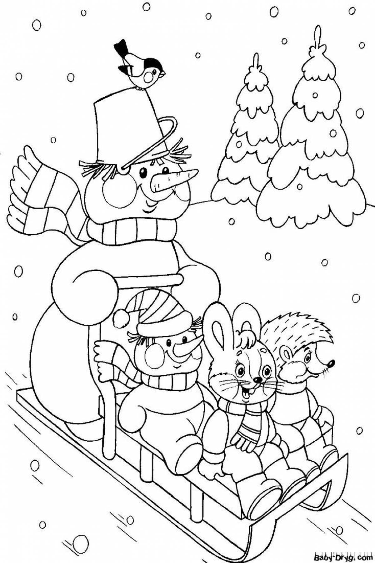 Elegant winter coloring book for children 5-6 years old