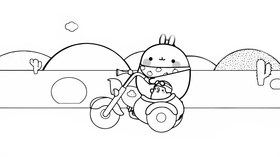 Molang on a motorcycle