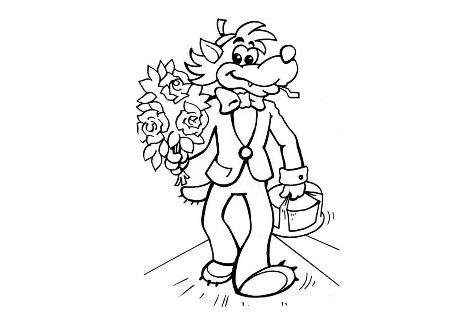 Wolf with a bouquet of flowers
