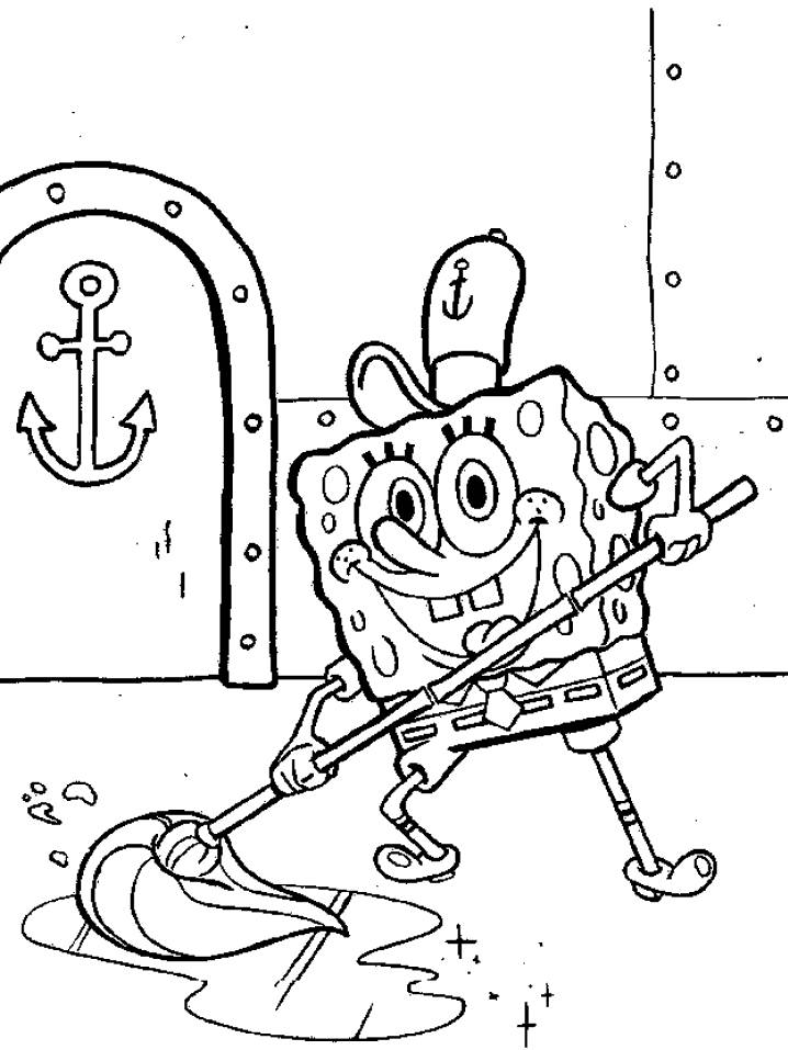 Coloring pages Spongebob washes the floor