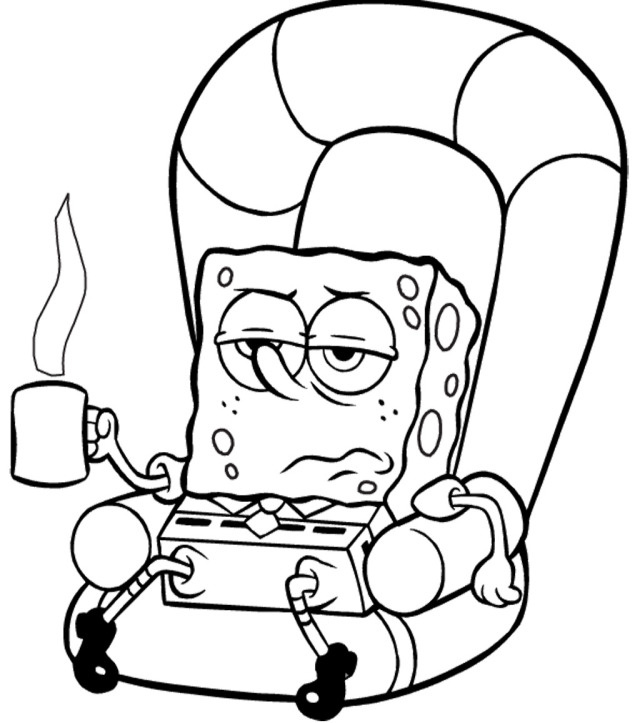 Spongebob drinking coffee coloring pages