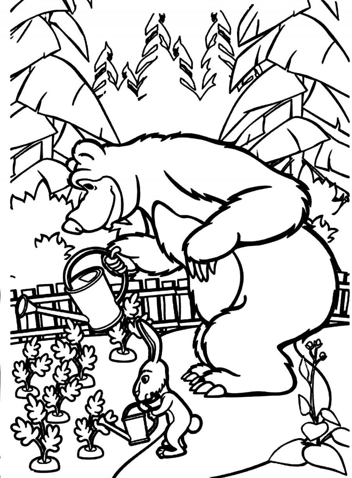 Bear and watering can coloring page