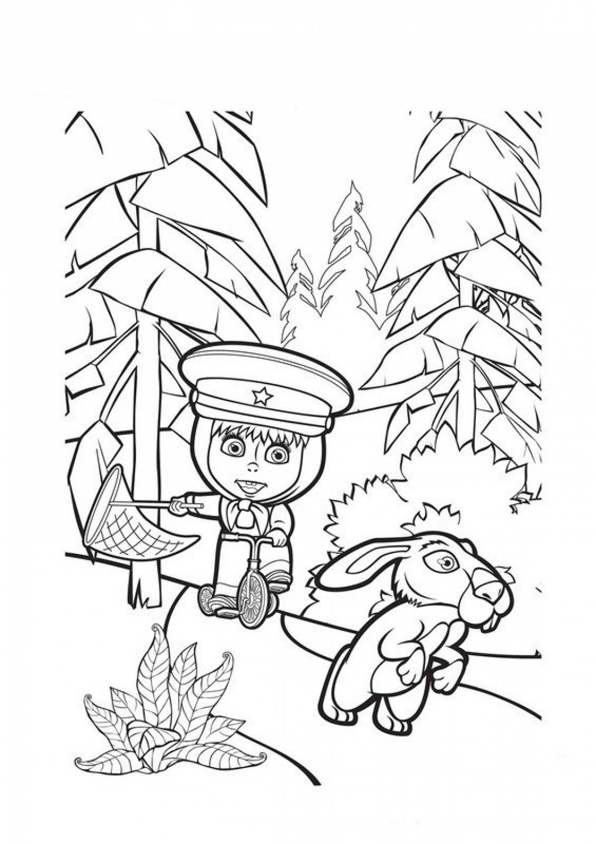 Coloring page Masha is catching a hare