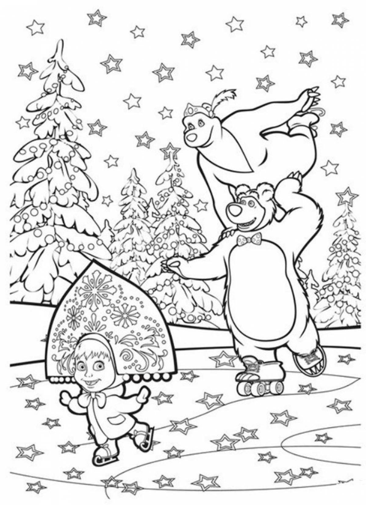 Coloring page Masha and the bear are dancing