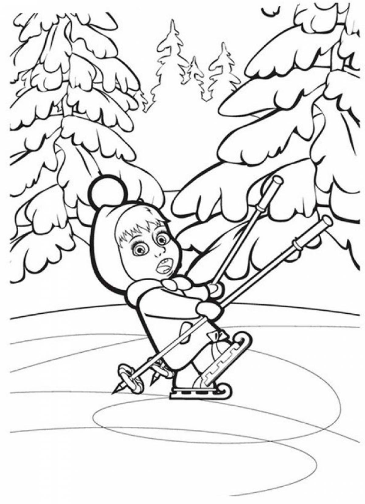 Masha and ski poles coloring page