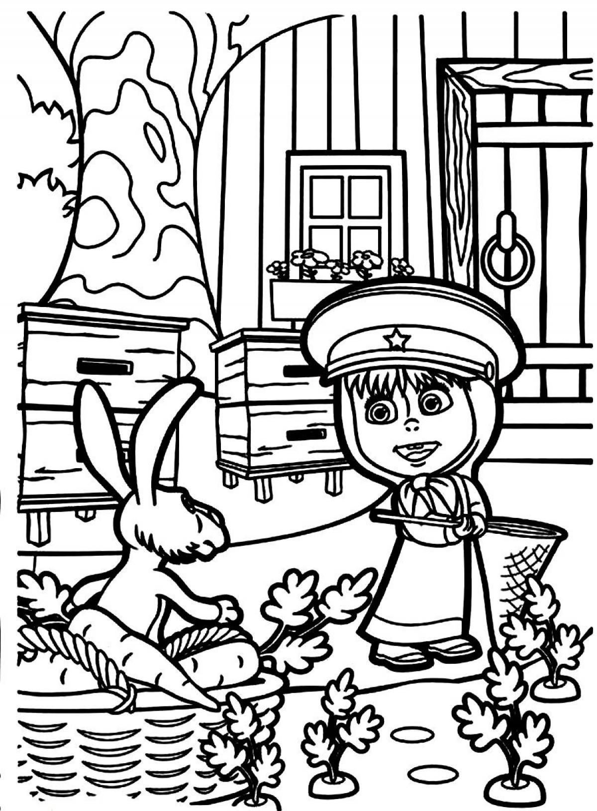 Masha and the hare coloring page