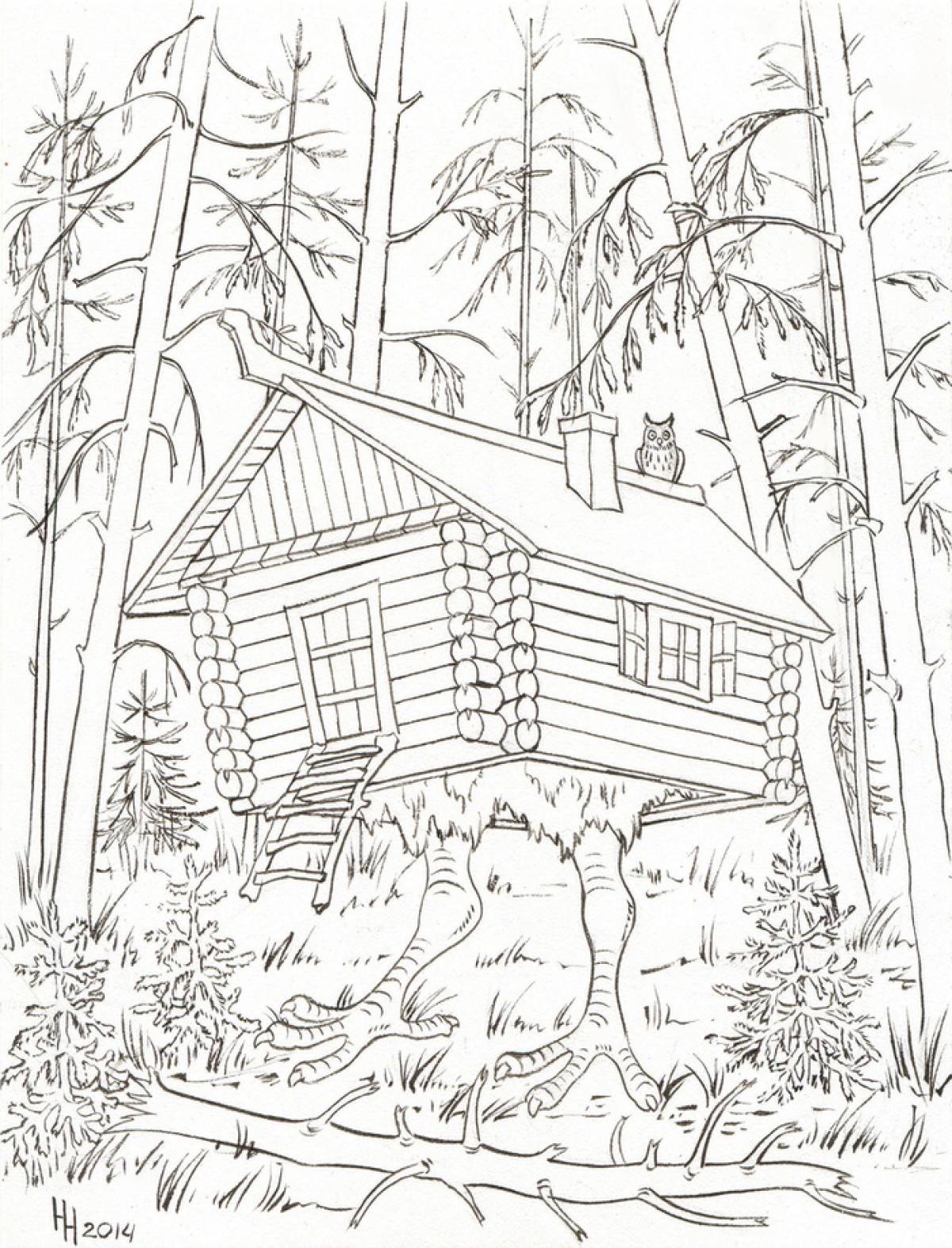 Раскраска домик в лесу