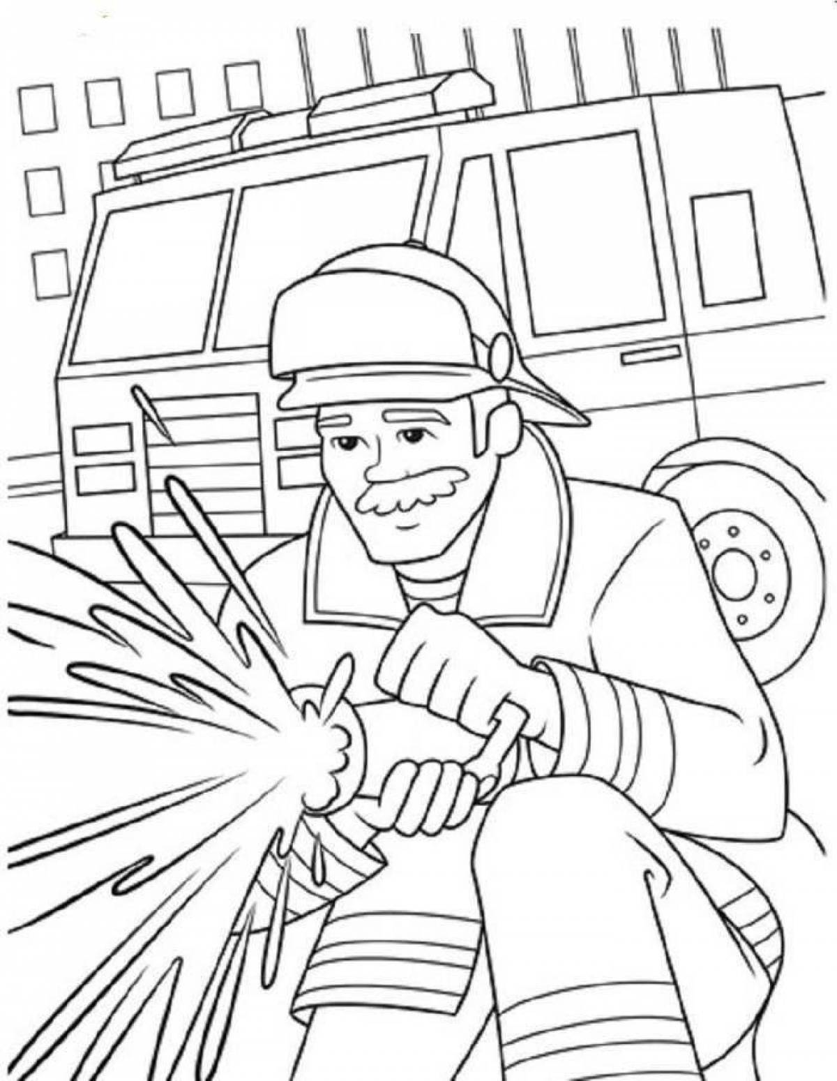 Whimsical fireman coloring for kids
