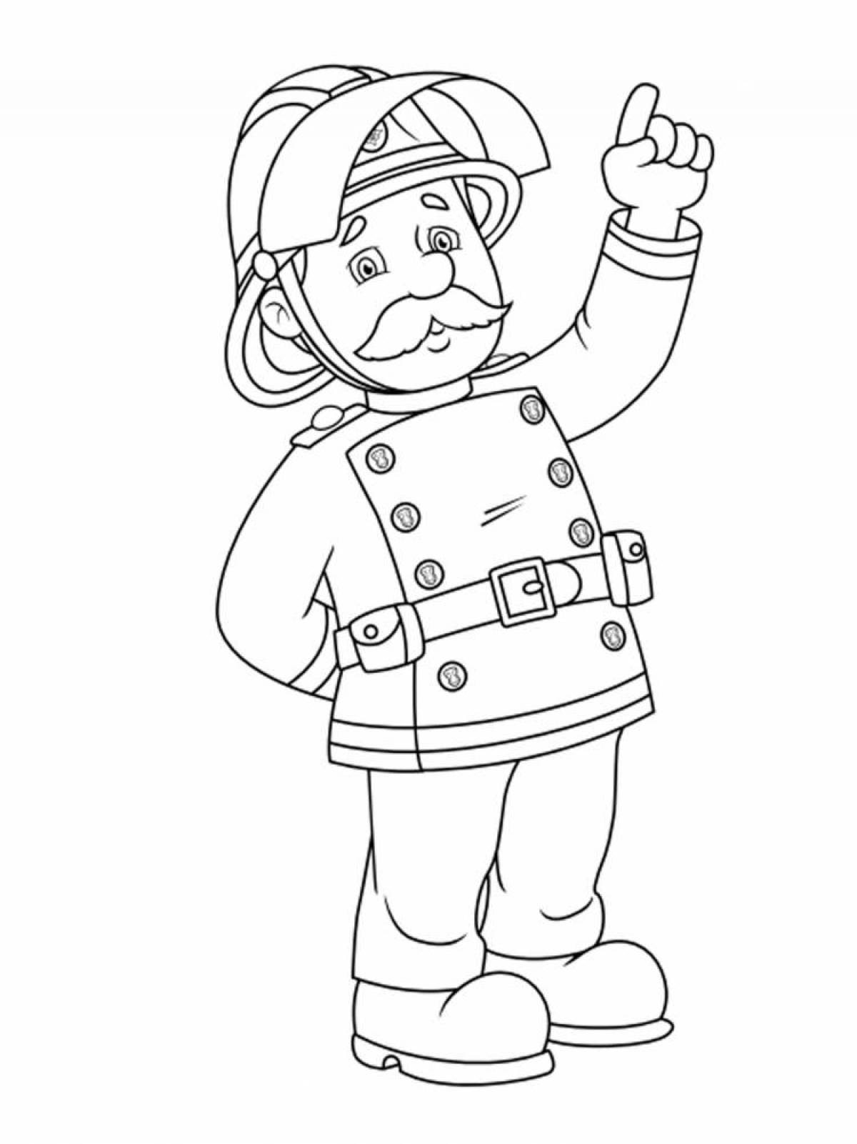 Witty firefighter coloring page for kids