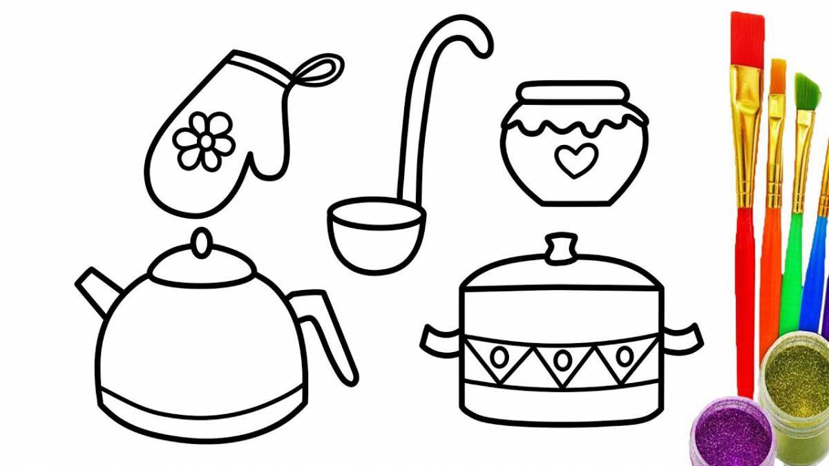 Colouring bright dishes for children 4-5 years old