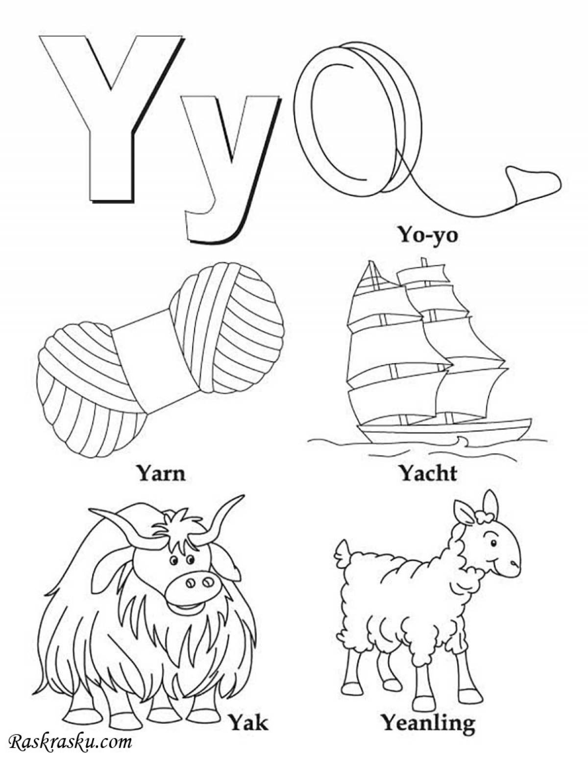 Attractive coloring book with english letters