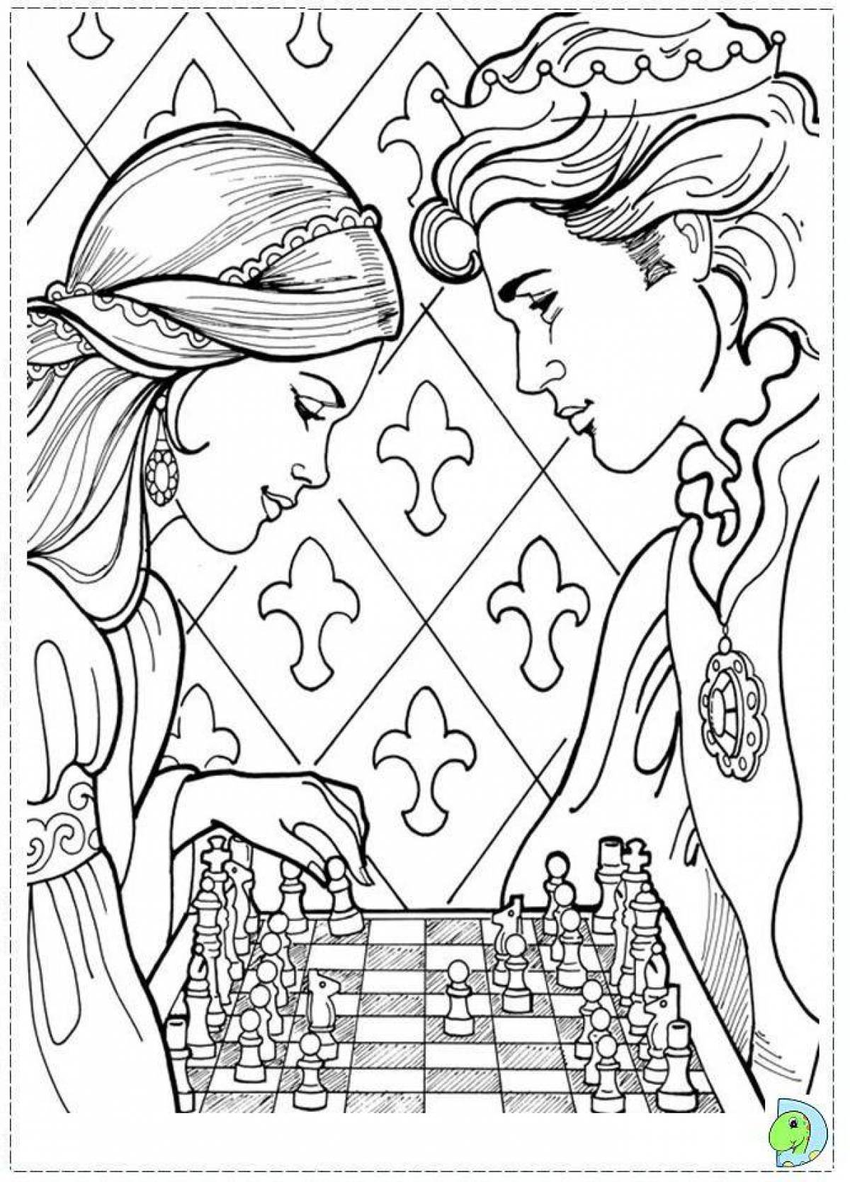 Artistic chess coloring page