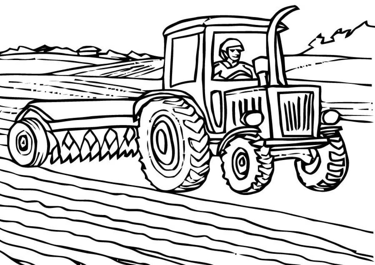 Раскраски прицепом, Раскраска трактор с прицепом скачать и распечатать бесплатно для мальчиков.