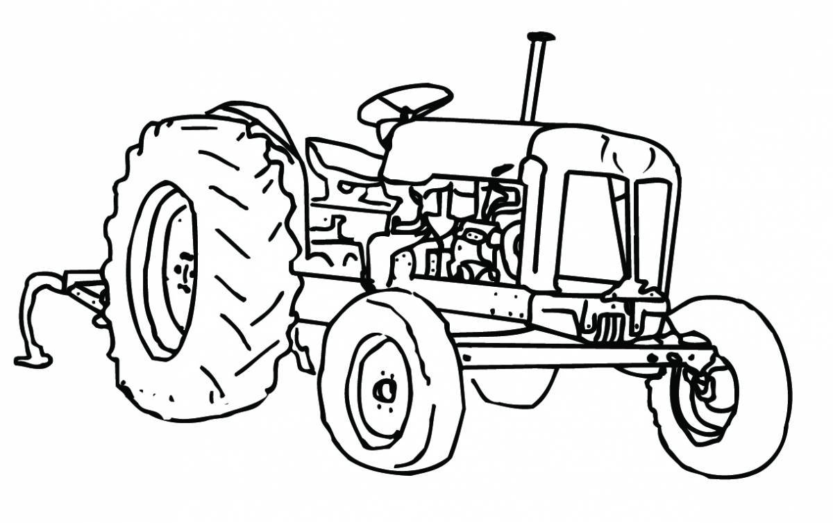 Раскраска забавный трактор с прицепом