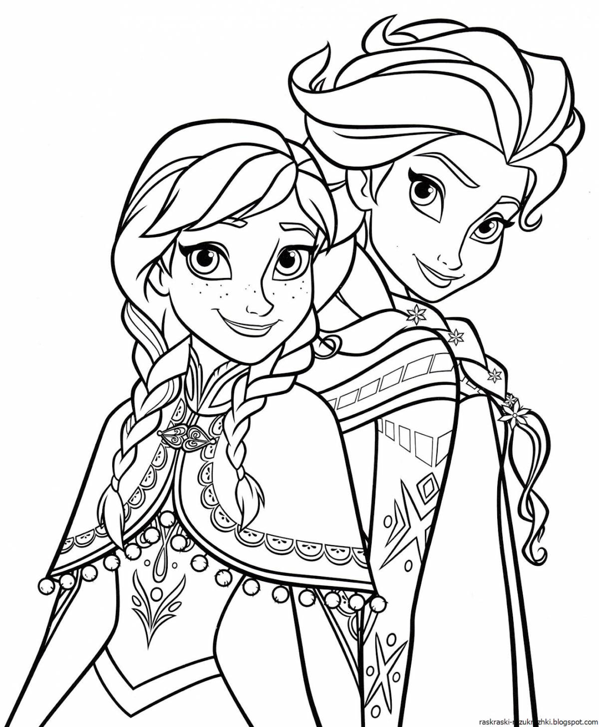Colourful elsa and anna frozen coloring book