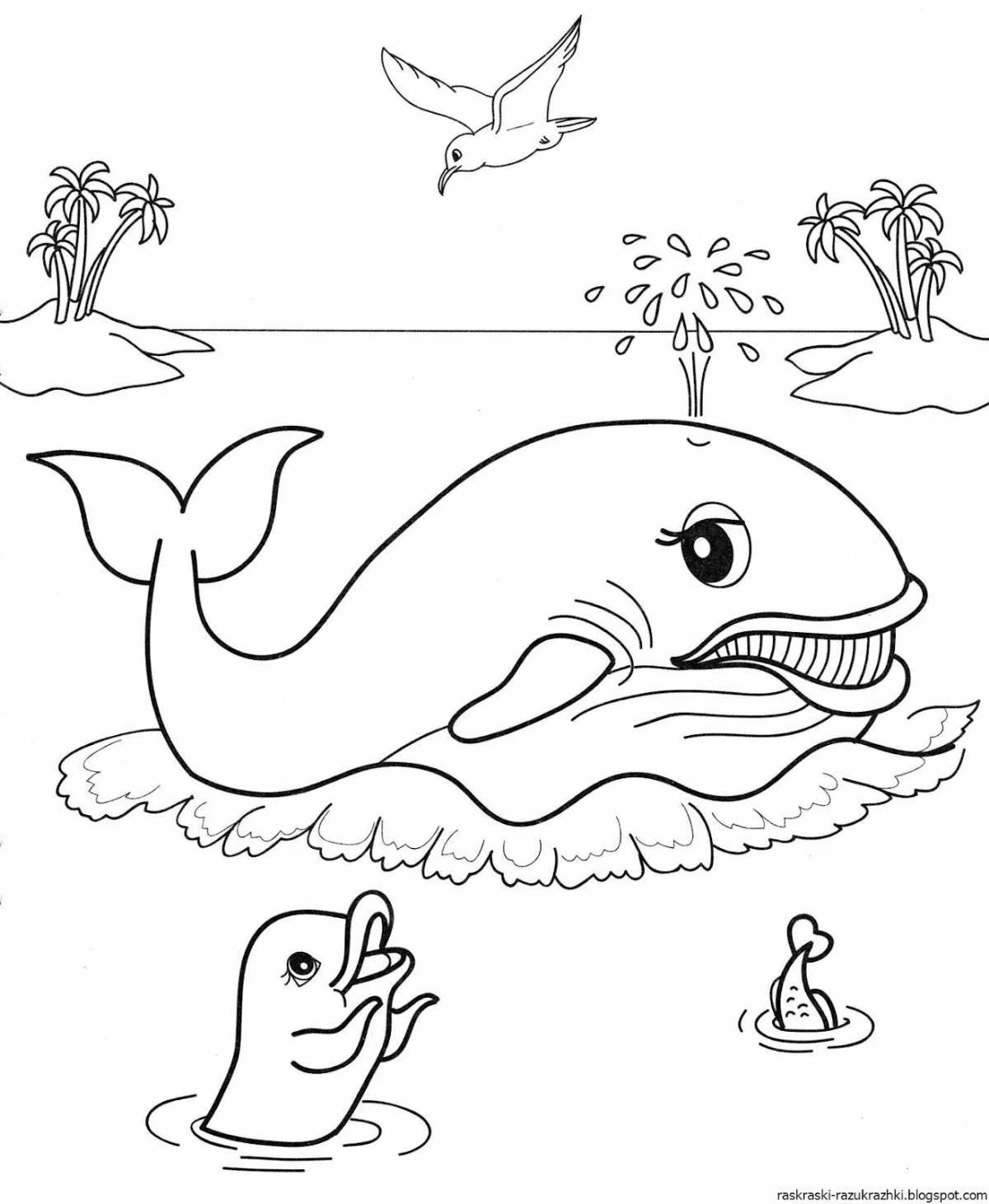 Яркая страница раскраски кита для детей