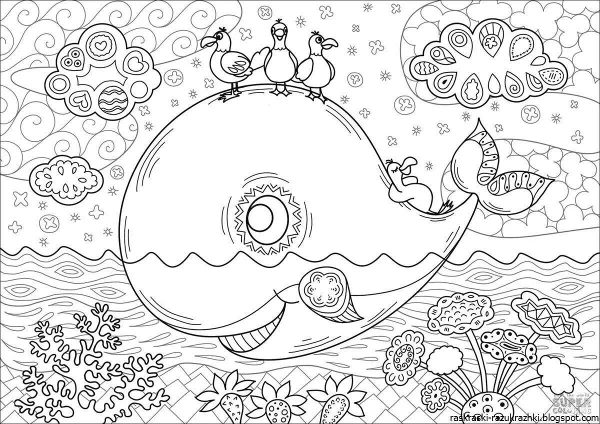 Яркая страница раскраски китов для детей