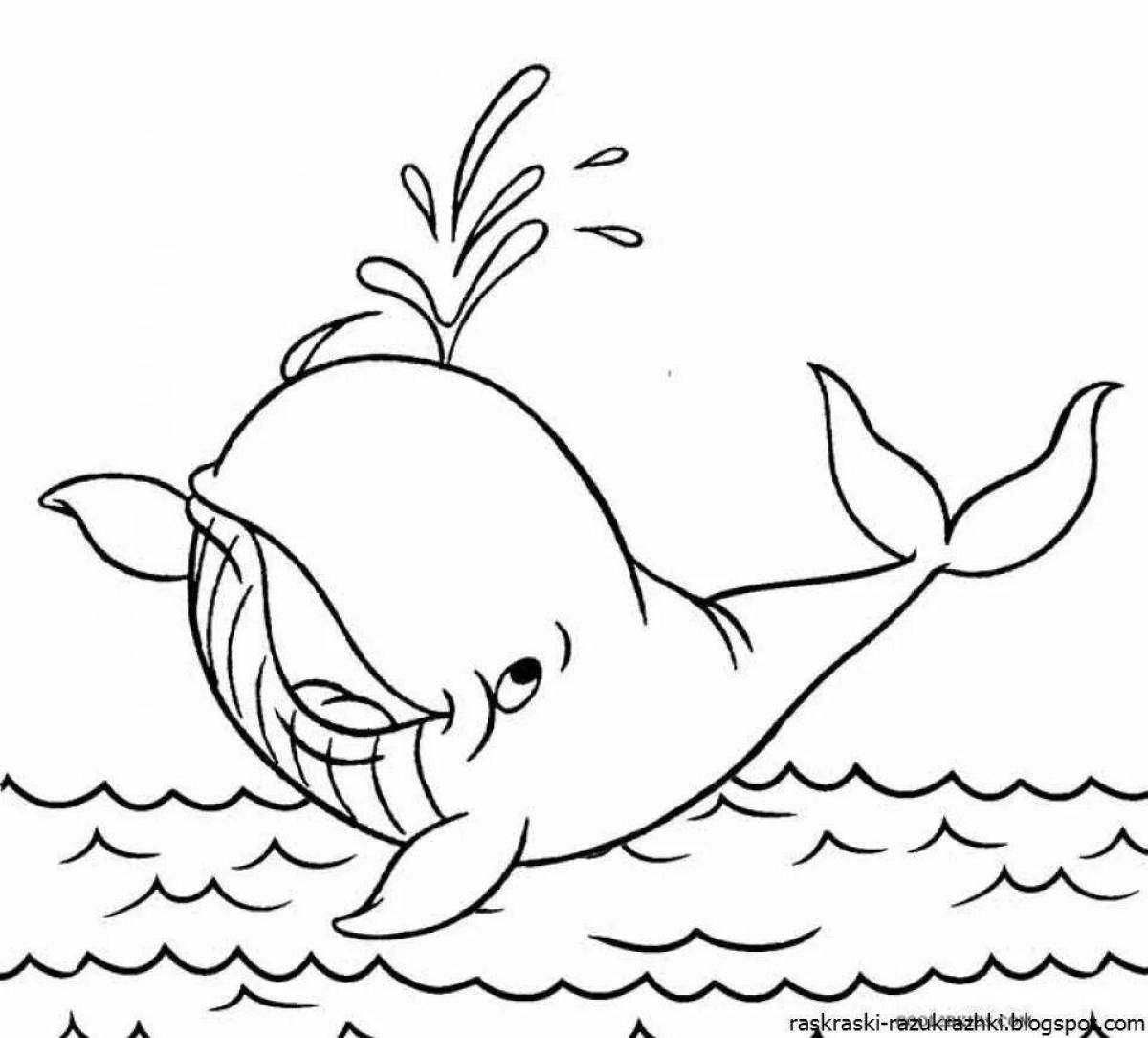 Цветная страница раскраски кита для детей