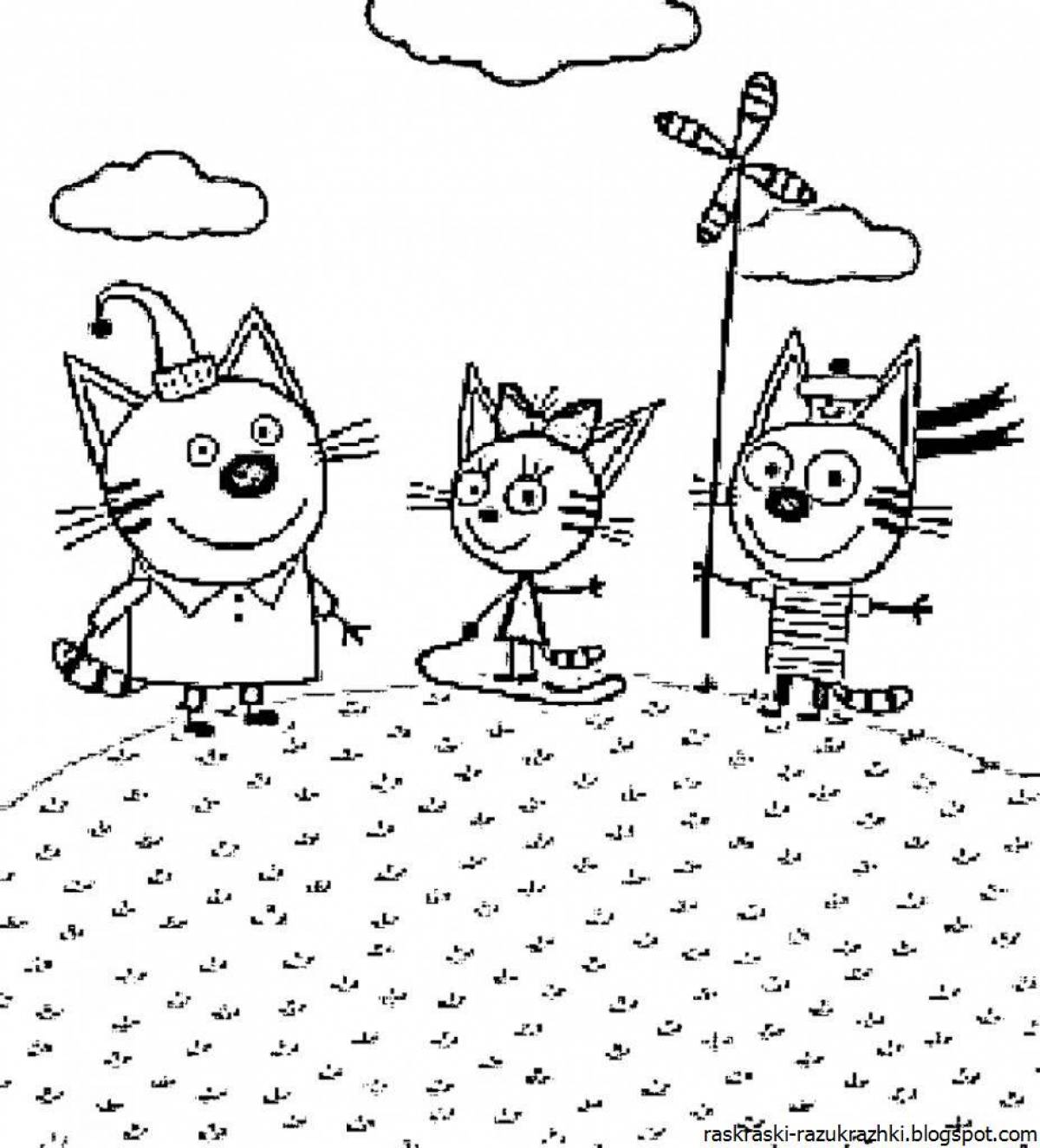 Adorable Three Cats Coloring Pages for Girls