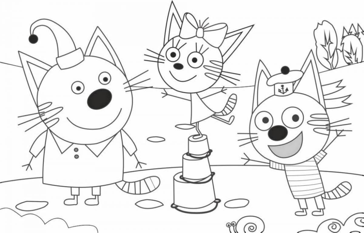 Причудливые раскраски три кота для девочек