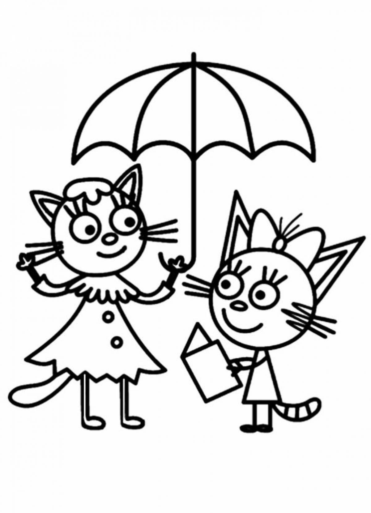 Cute three cats coloring pages for girls