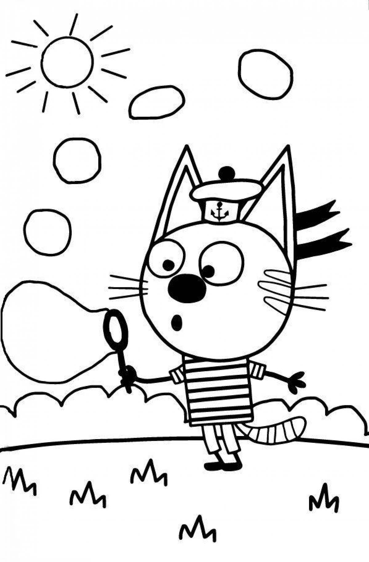 Glowing three cats coloring page for girls