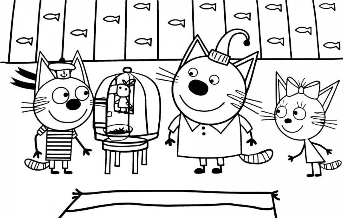 Three shining cats coloring pages for girls