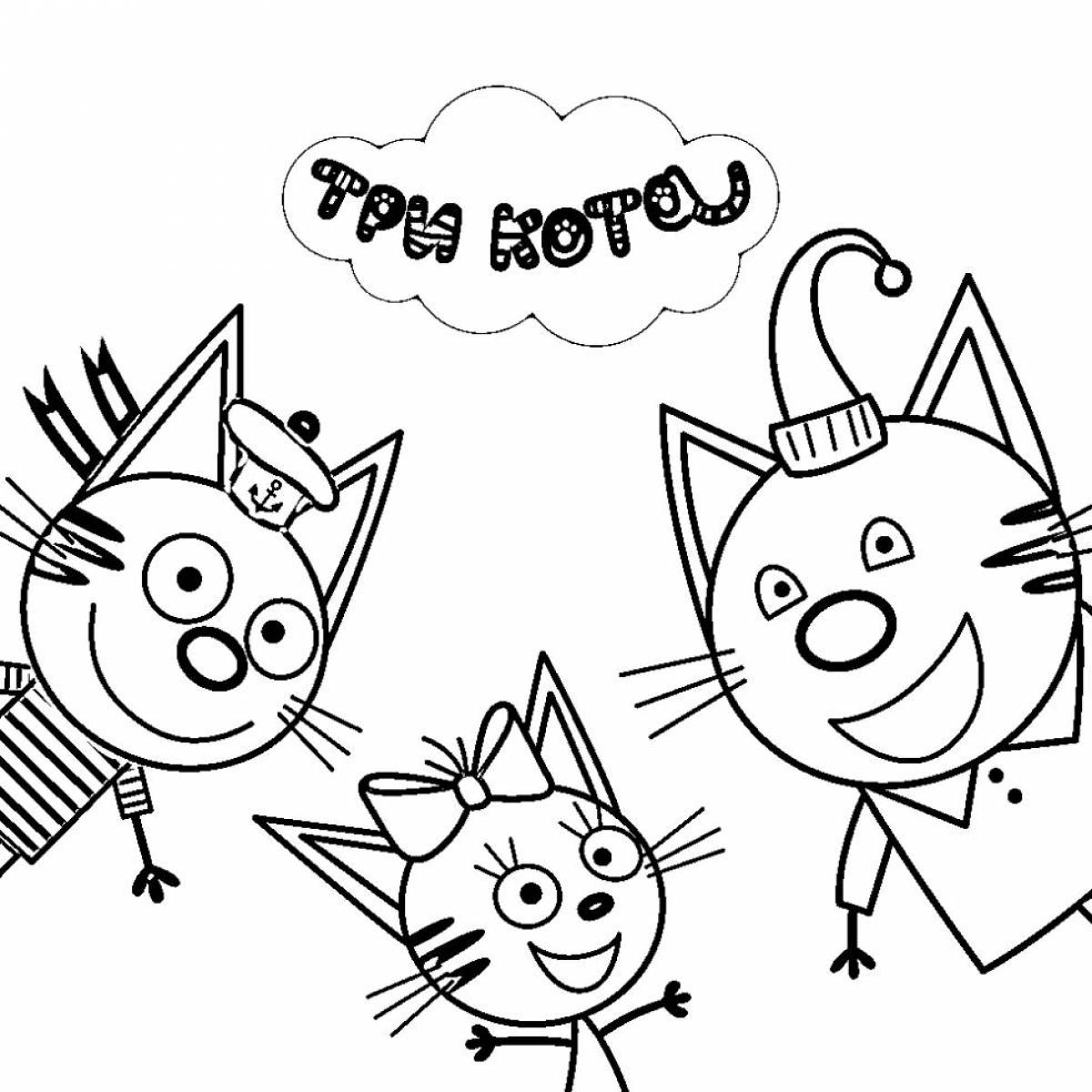 Three cats animated coloring book for girls