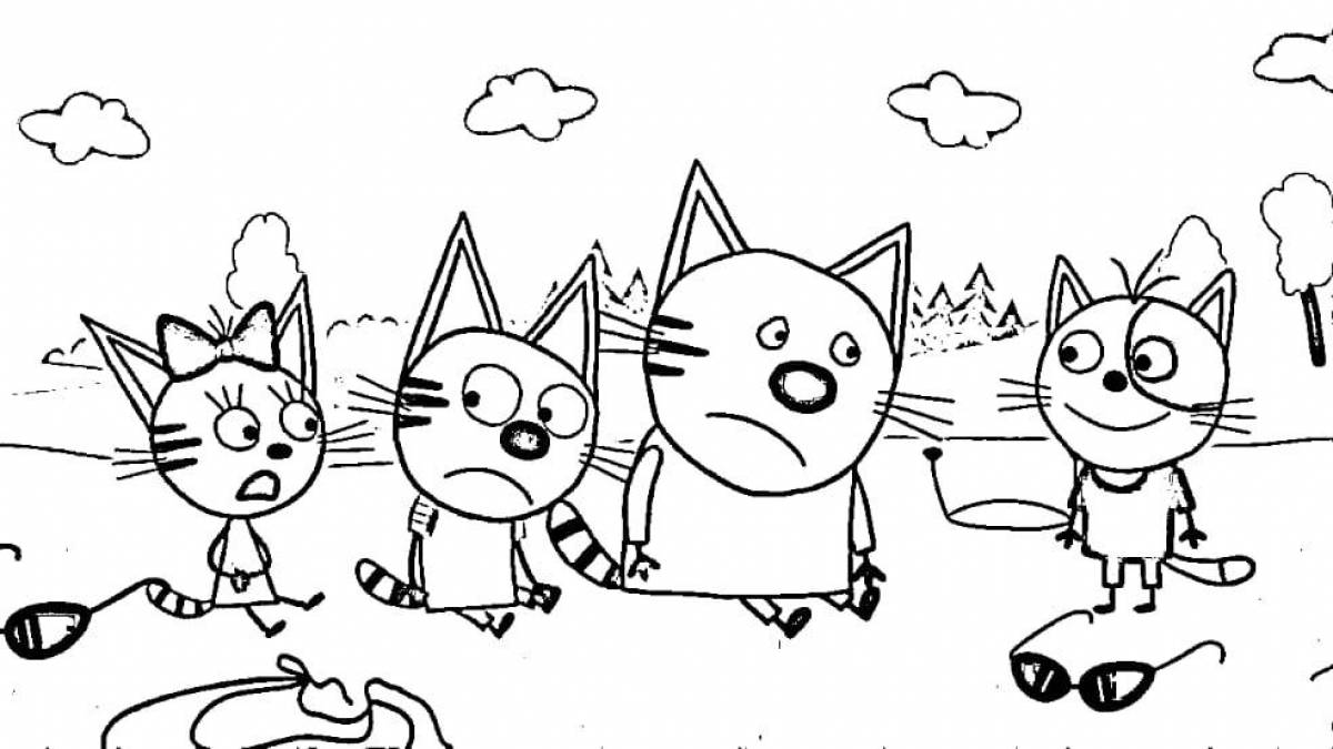 Three shiny cats coloring pages for girls
