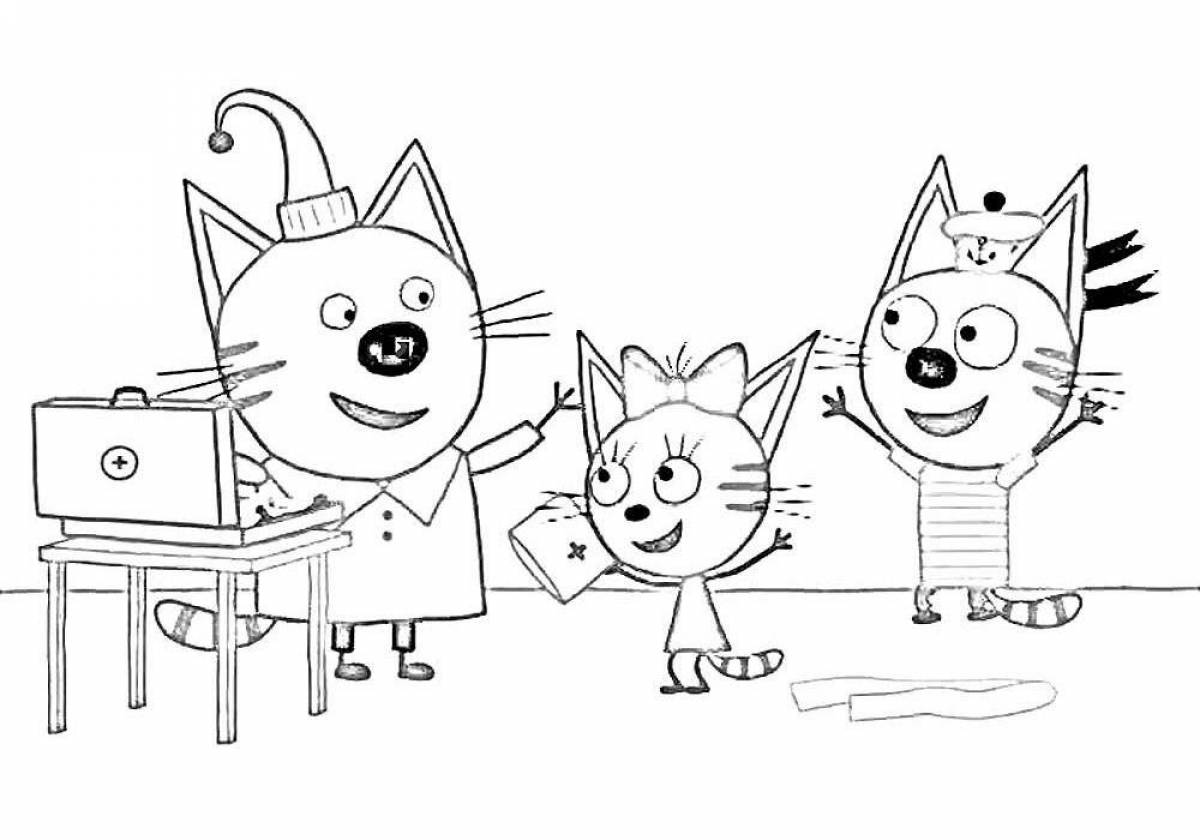Раскраска три сияющих кота для девочек