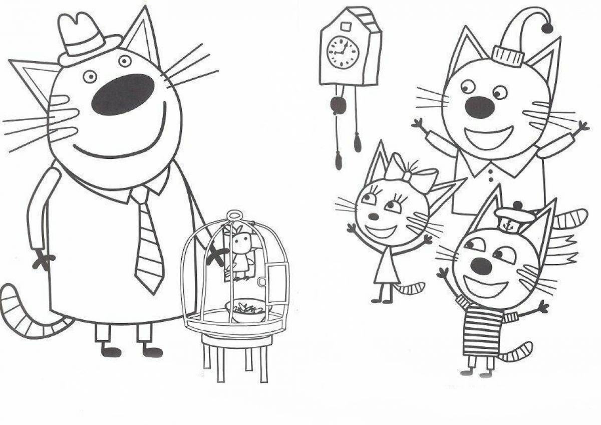 Funny three cats coloring for girls