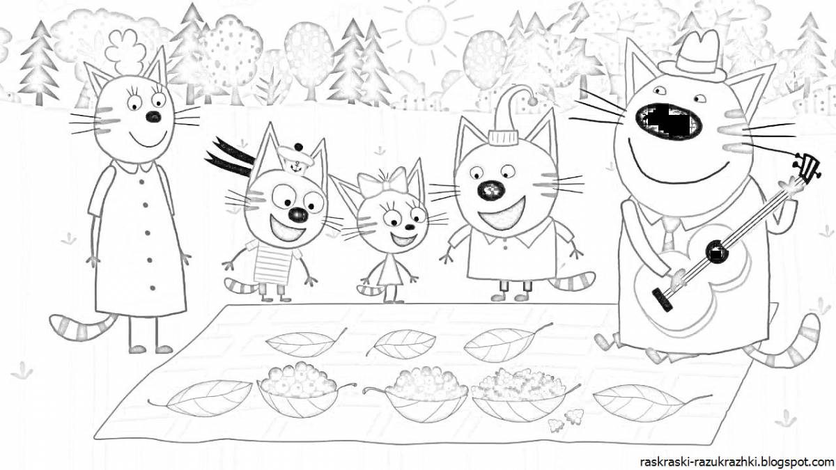 Three grinning cats coloring pages for girls