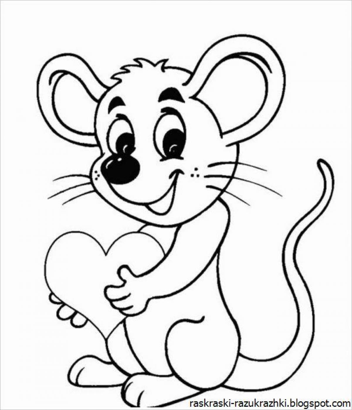 Coloring page joyful little mouse