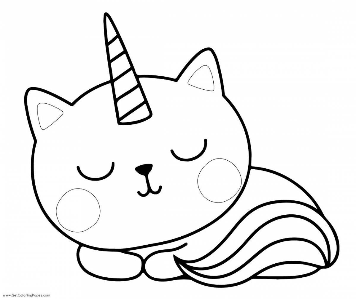 Serene coloring page unicorn cat