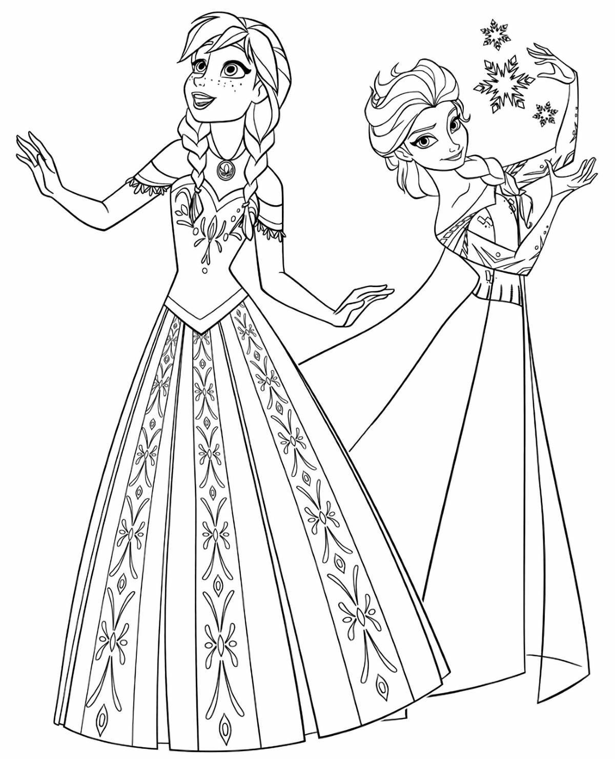 Fun coloring elsa and anna for kids