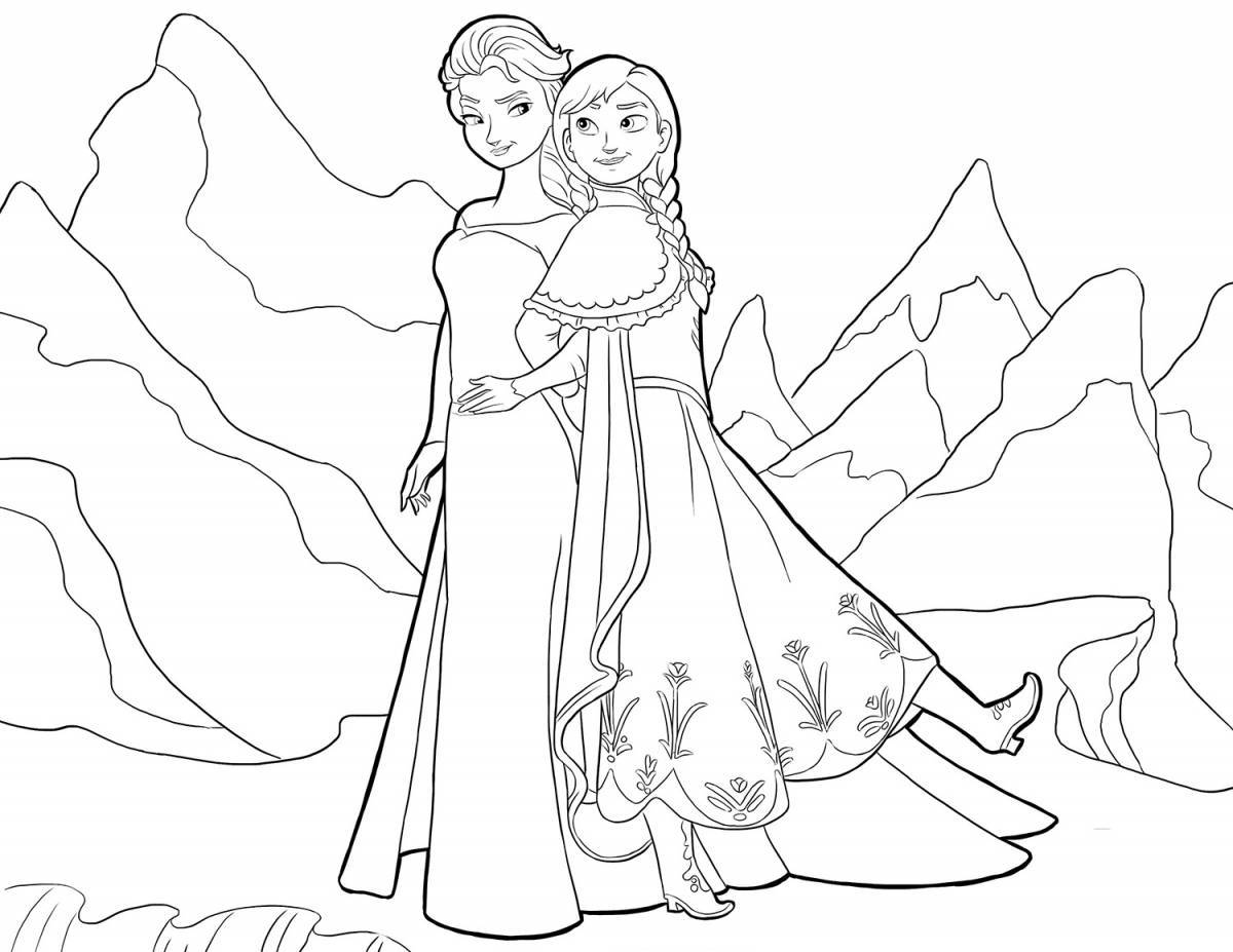 Elsa and anna glitter coloring pages for kids