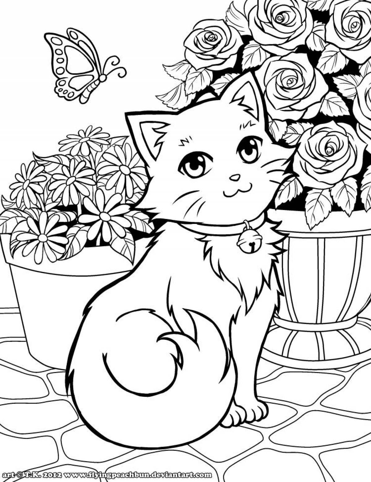 Cute cat girl coloring book