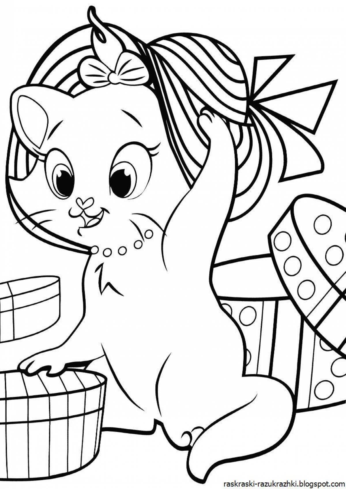 Joyful coloring book for kitten girls