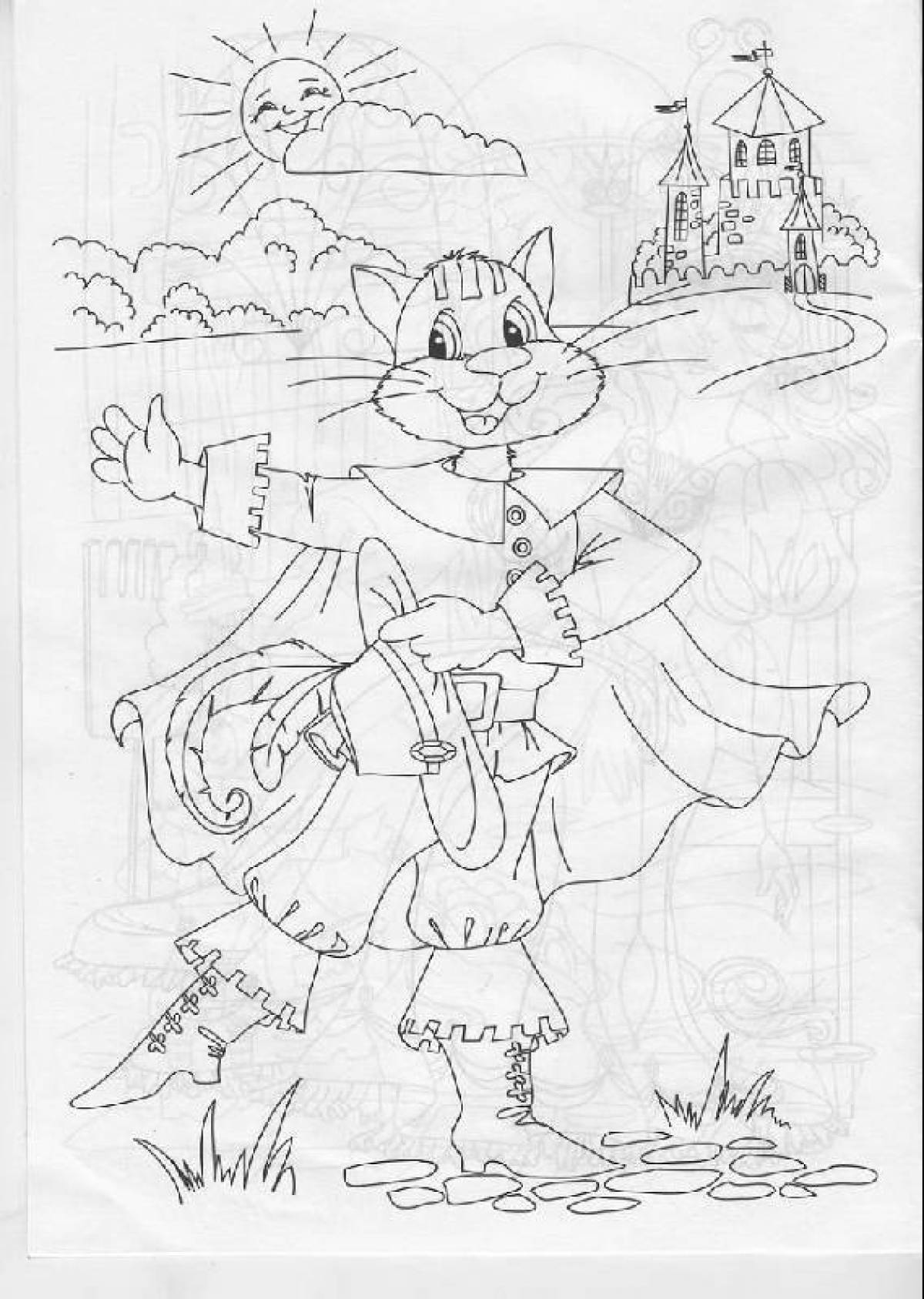 Раскраска к сказке кот в сапогах Шарля Перро