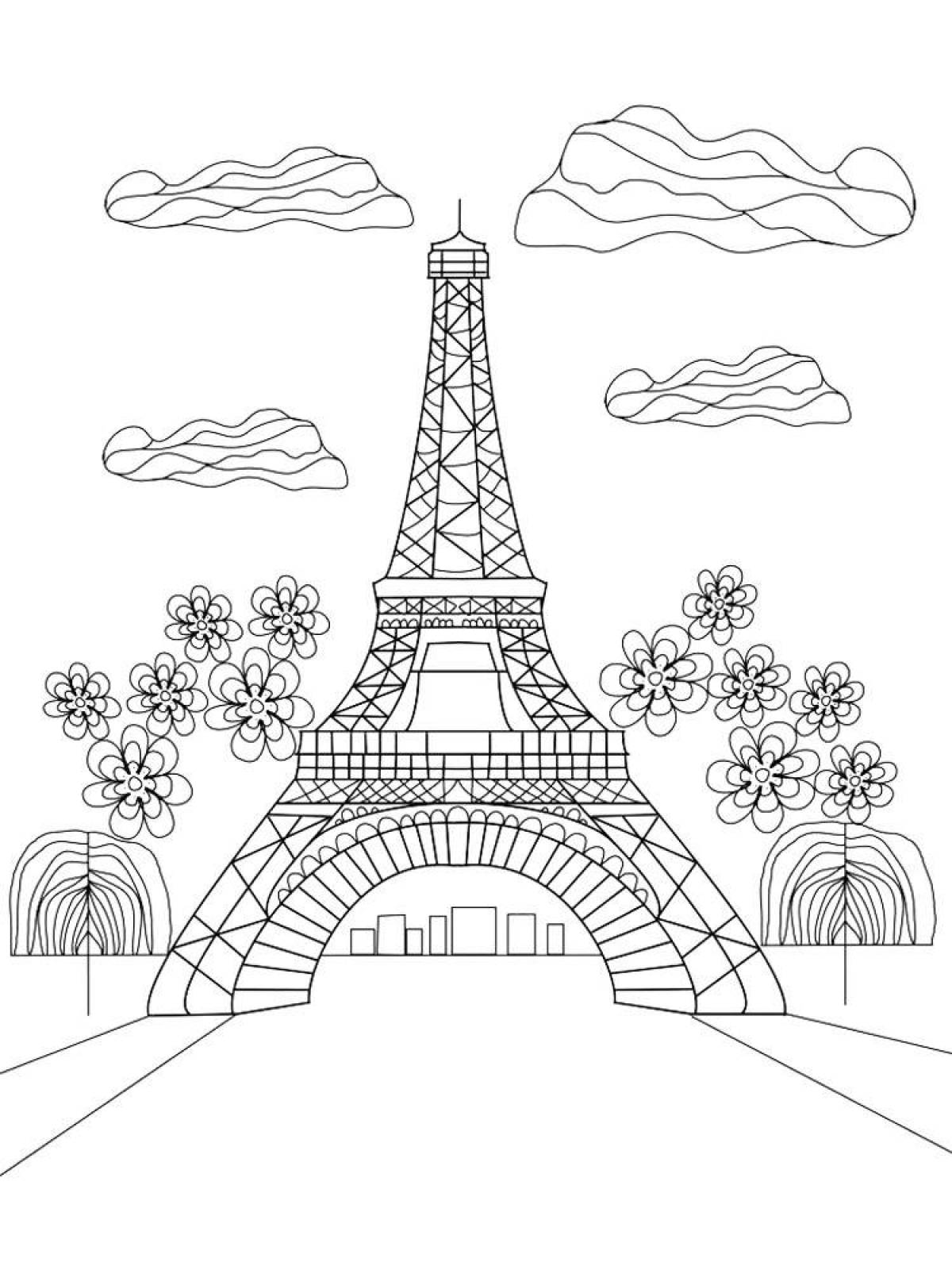 Раскраска Париж Эйфелева башня