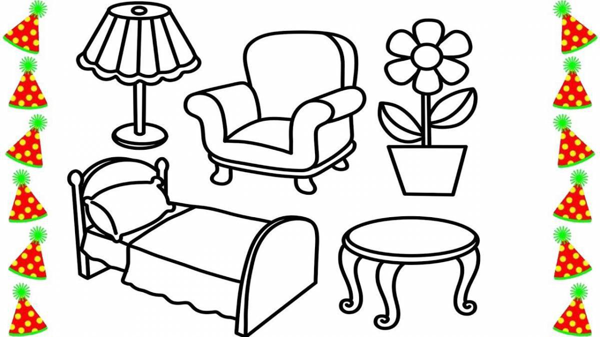 Interesting furniture coloring book for children 4-5 years old