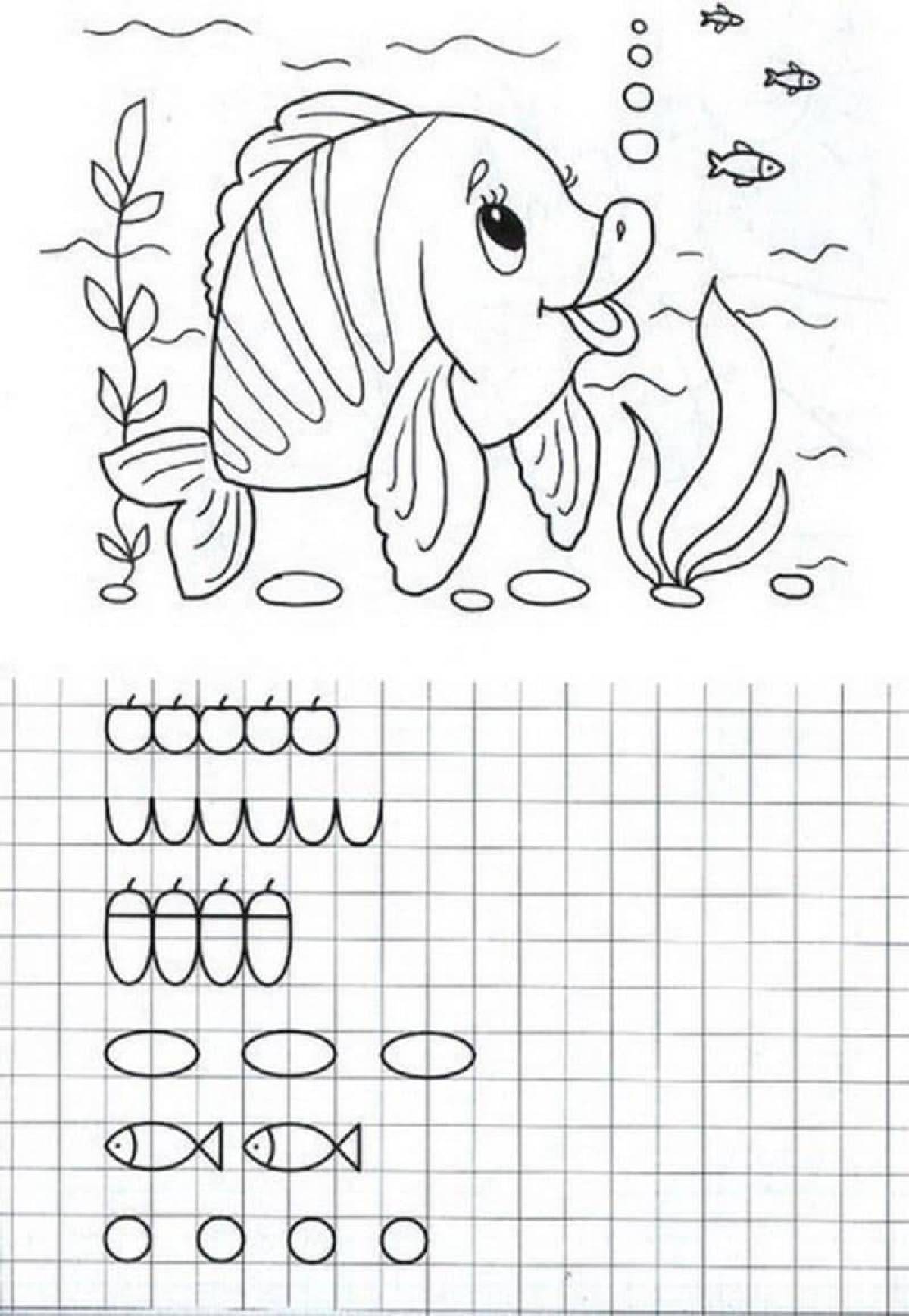 Difficult coloring with fun tasks for kids 6-7 years old