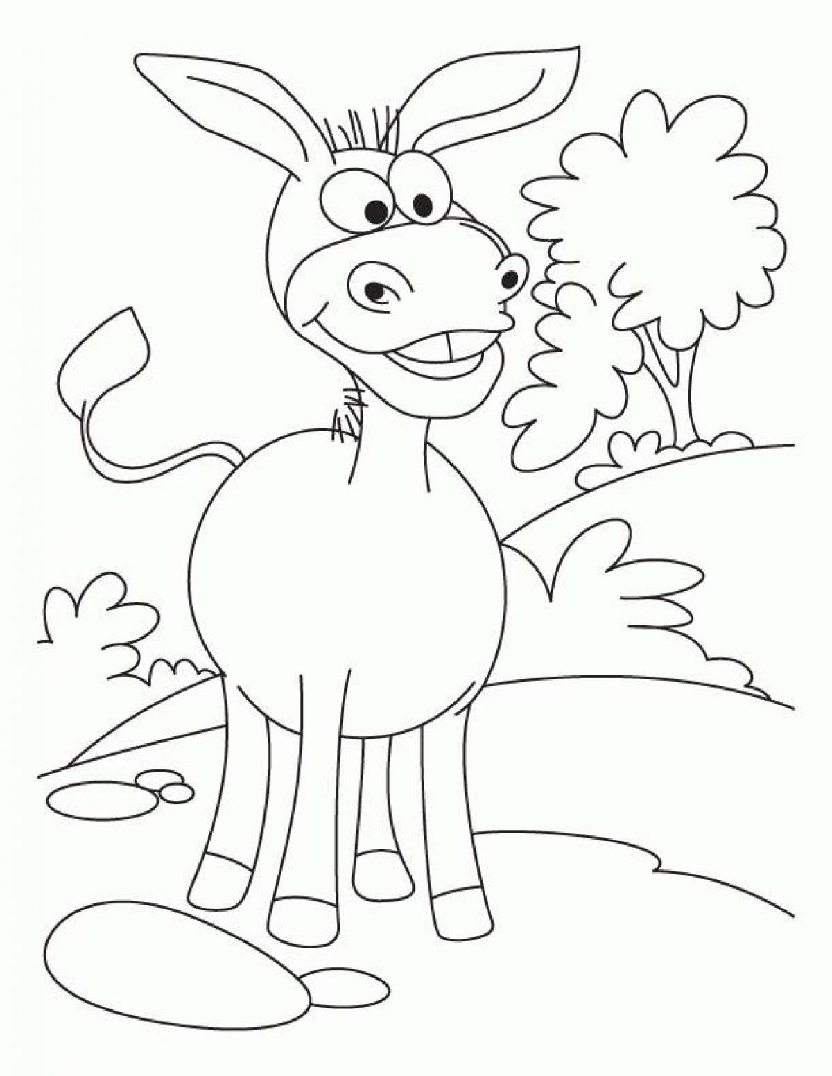 Happy donkey coloring page