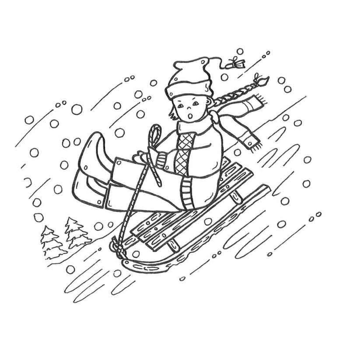 Exciting sleigh coloring for kids